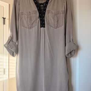 Express Gray Lace-Up Tunic Top